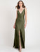 Evening Dress Flesh Color A-Line V-Neck Sleeveless Backless Matte Satin Floor-Length Split Front Formal Party Dresses