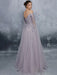 Evening Dress Lavender A-Line Bateau Neck Long Sleeves Tulle Floor-Length Formal Dinner Dresses