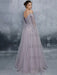 Evening Dress Lavender A-Line Bateau Neck Long Sleeves Tulle Floor-Length Formal Dinner Dresses