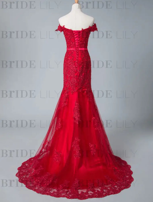 Evening Dress Mermaid Off The Shoulder Lace Lace Tulle Formal Party Dresses(APP ExclusivePrice  $176.99)