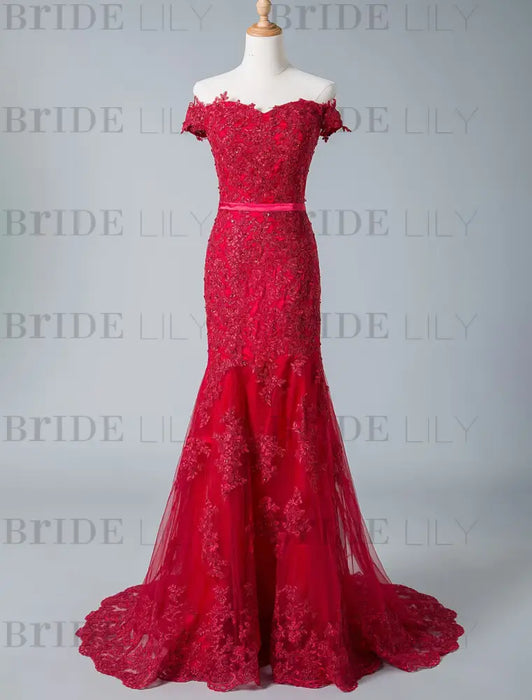 Evening Dress Mermaid Off The Shoulder Lace Lace Tulle Formal Party Dresses(APP ExclusivePrice  $176.99)