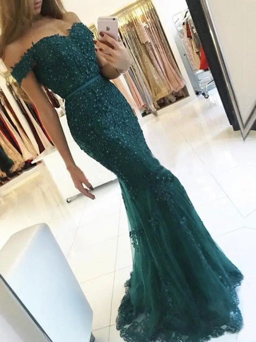 Evening Dress Mermaid Off The Shoulder Lace Lace Tulle Formal Party Dresses(APP ExclusivePrice  $176.99)