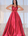 Evening Dress with Red Spaghetti Straps