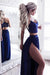 Latest Excellent Two Piece Royal Blue Straps Split V-neck Prom with Lace Sexy Long Party Dresses - Prom Dresses