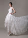 2021 Lace High-low Wedding Gown With Llusion Neckline And Back misshow