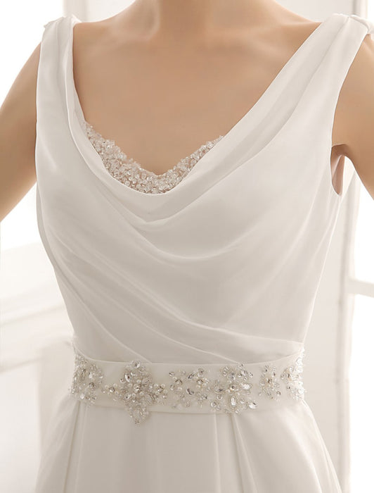 Turndown Collar Brides Wedding Dress With Pleated Satin misshow