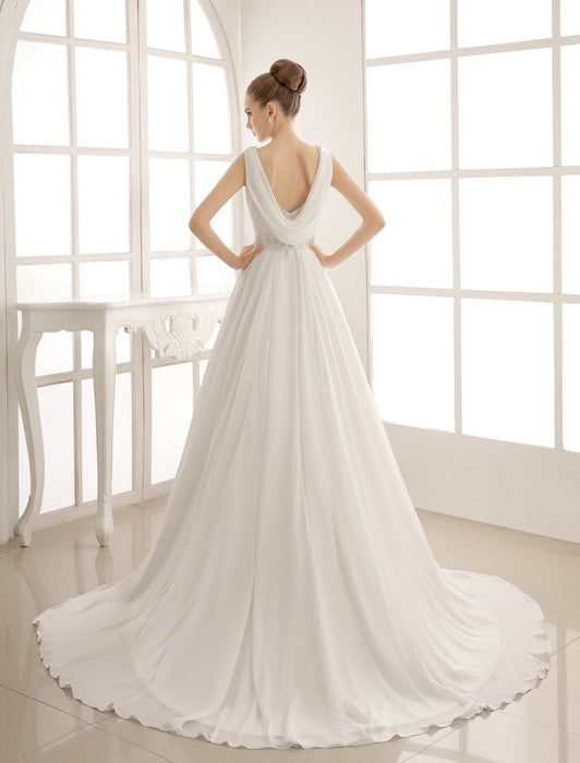 Turndown Collar Brides Wedding Dress With Pleated Satin misshow