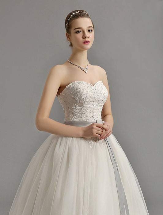 Sweetheart Ball Gown Wedding Dress with Colored Sash misshow