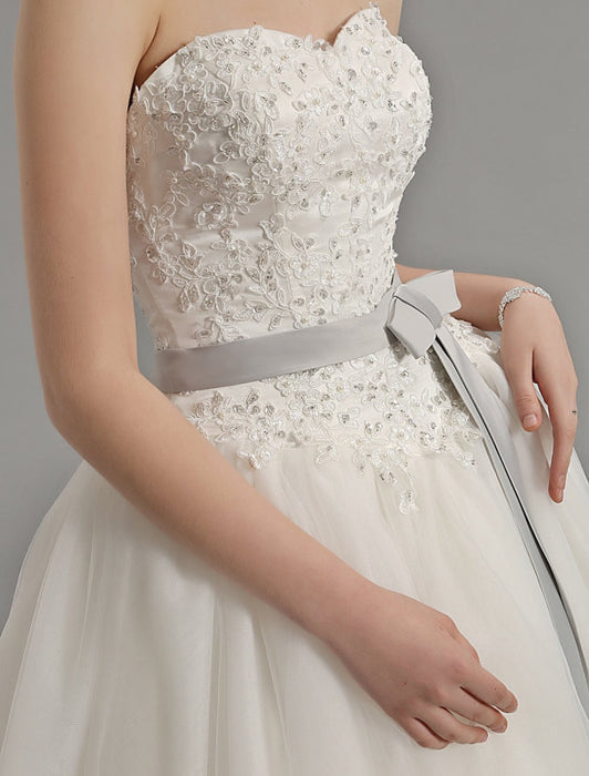 Sweetheart Ball Gown Wedding Dress with Colored Sash misshow