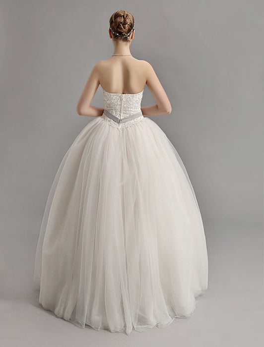 Sweetheart Ball Gown Wedding Dress with Colored Sash misshow