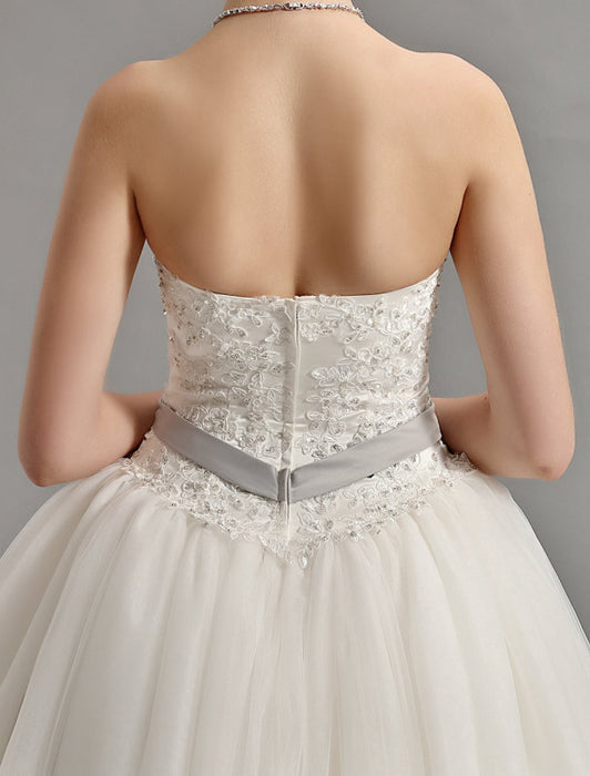 Sweetheart Ball Gown Wedding Dress with Colored Sash misshow