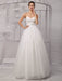 Tull Off-The-Shoulder Ball Gown Wedding With A Lace Wrap misshow