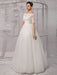 Tull Off-The-Shoulder Ball Gown Wedding With A Lace Wrap misshow
