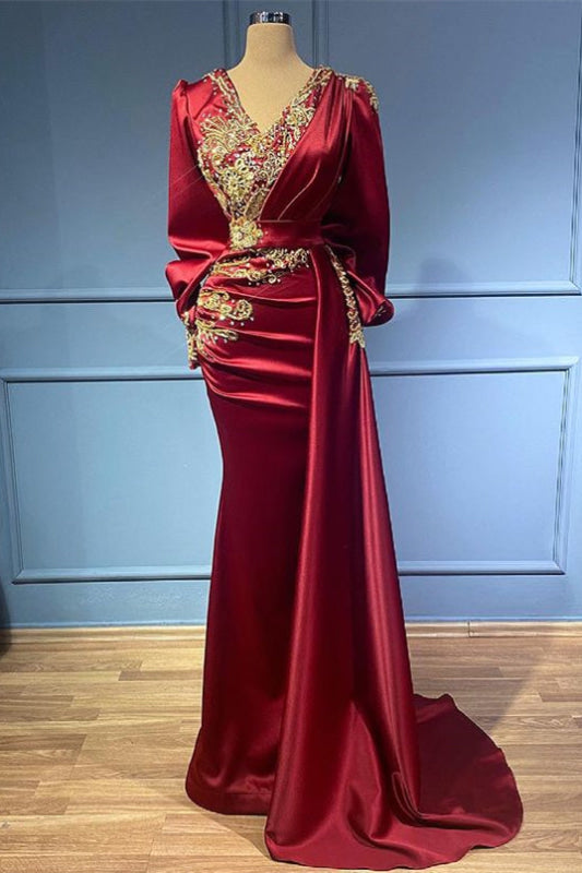 Sensual Beaded Backless Mermaid Long Gown Burgundy main image 1