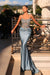Exquisite Dusty Blue Satin Beading Mermaid Evening Dresses with Spaghetti Straps