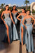 Exquisite Dusty Blue Satin Beading Mermaid Evening Dresses with Spaghetti Straps