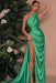 Exquisite Emerald One-Shoulder Mermaid Gown with Front Slit