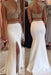Exquisite Excellent Amazing White Two Piece V Neck Mermaid Split Beading Prom Open Back Formal Dresses - Prom Dresses