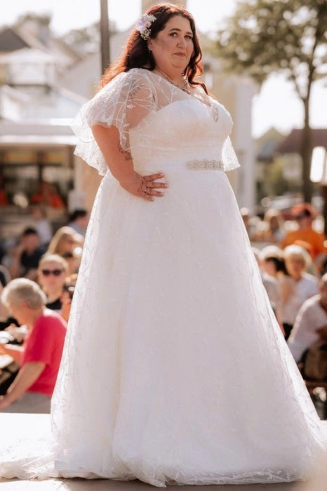 Exquisite Ivory Wedding Dress Aline Plus Size Tulle Lace Bridal Gown with Sleeves - Wedding Dresses