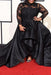 Exquisite Exquisite Latest Black Sleeves Satin Plus Size Dress with Lace Long Prom Gown - Prom Dresses