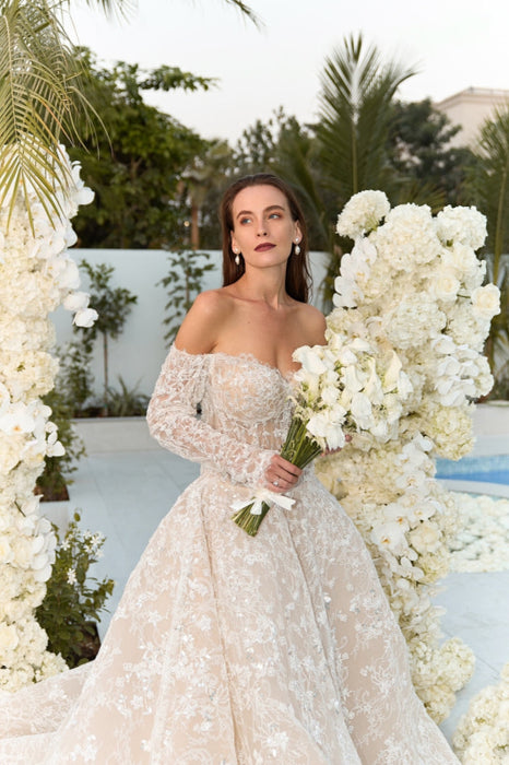 Off-the-Shoulder Aline Wedding Dress with Sleeves