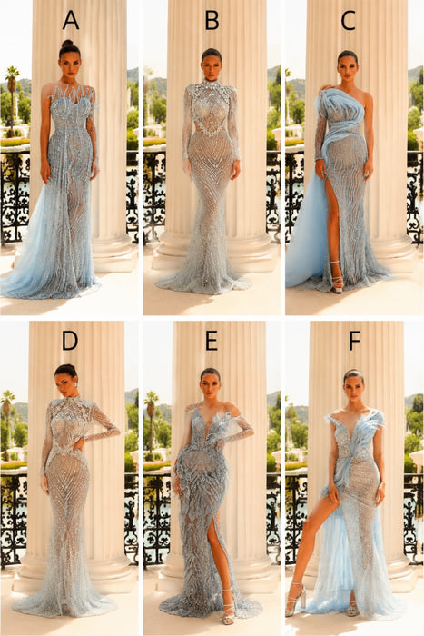 Exquisite Prom Gown Sequined Applique with Feather Beadwork