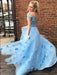 Eye-catching Amazing Two Piece Floor Length Tulle Prom Lace Long Off the Shoulder Dress with Flower - Prom Dresses