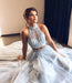 Eye-catching Fascinating Two Piece Beaded High Neck Light Sky Blue Tulle Sleeveless Long Formal Dress - Prom Dresses