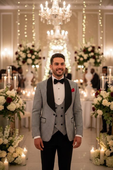 Black Shawl Lapel Three Pieces Dot Wedding Suits
