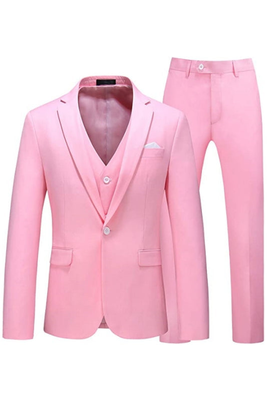 Handsome 3 Piece Best Prom Suit for Man - Pink Notched Lapel main image 1