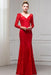 Fascinating Excellent Red Long Sleeves V Neck Mermaid Floor Length Evening Dress with Lace - Prom Dresses