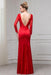 Fascinating Excellent Red Long Sleeves V Neck Mermaid Floor Length Evening Dress with Lace - Prom Dresses