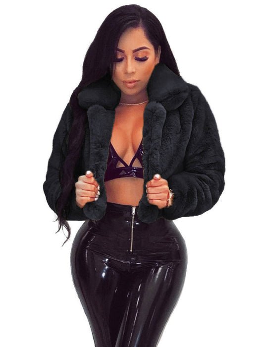 Faux Fur Coats For Women Grey Turndown Collar Long Sleeves Oversized Stretch Winter Coat
