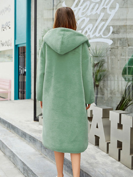 Faux Fur Coats For Women Long Sleeves Casual Stretch Turndown Collar Orange Yellow Long Coat