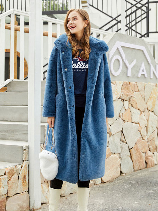 Faux Fur Coats For Women Long Sleeves Casual Stretch Turndown Collar Orange Yellow Long Coat