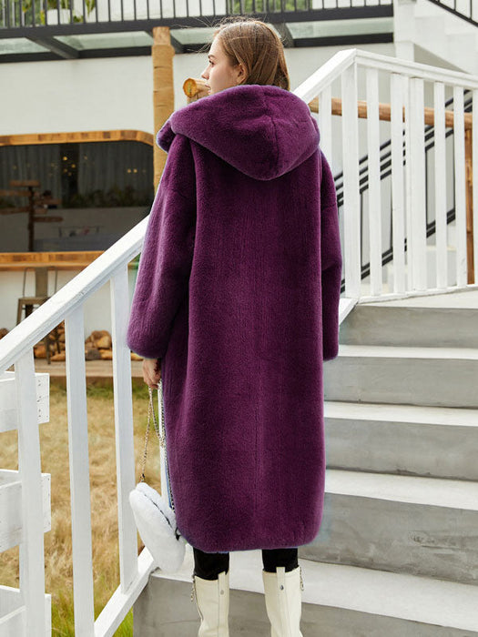 Faux Fur Coats For Women Long Sleeves Casual Stretch Turndown Collar Orange Yellow Long Coat