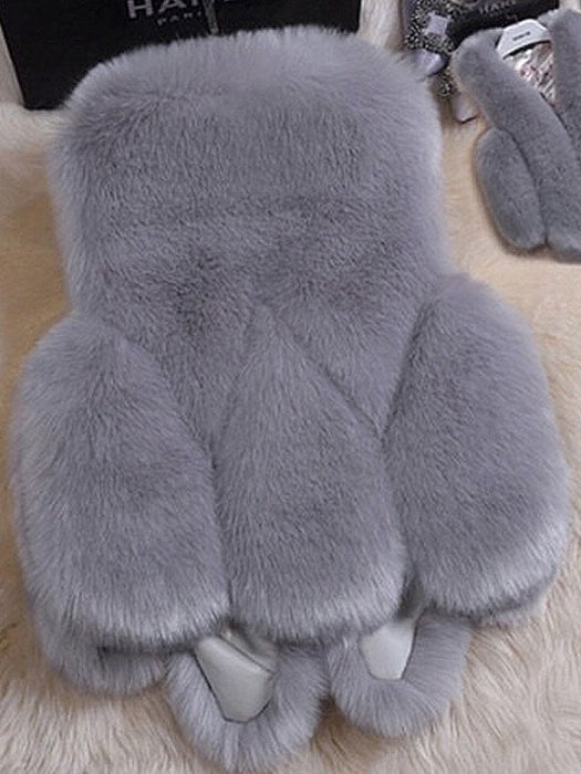 Faux Fur Coats Grey Sleeveless Casual Short Winter Vest Overcoat
