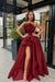 Burgundy Raven Feather Split Long Prom Gown
