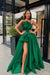 Dark Green Raven Feather Split Long Prom Gown