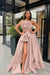 Dusty Pink Raven Feather Split Long Prom Gown