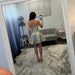 Floral Brocade Strapless Mini Dress with Bow & Pleated Skirt