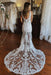Floral Lace Mermaid Wedding Dress Deep V-Neck Front Slit Bridal Dress