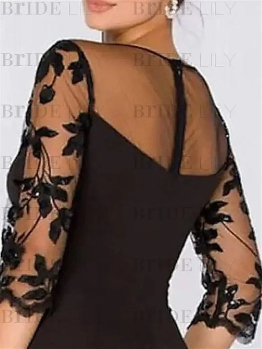 Close view of the black lace yoke and illusion back