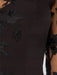Close view of the beaded black floral lace