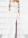 White satin gown with a floral lace yoke