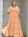 Plus size apricot chiffon gown with flutter sleeves