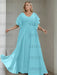 Plus size aqua chiffon gown with flutter sleeves