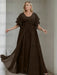 Plus size chocolate brown chiffon gown with flutter sleeves