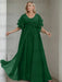 Dark Green plus size chiffon mother of the bride gown with flutter sleeves