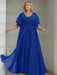 Dark Royal Blue plus size chiffon mother of the bride gown with flutter sleeves